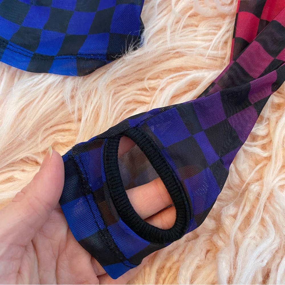 Nwot Current Mood Multi Color Mesh Checkered Long… - image 4